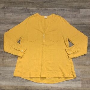 Mote Anthropologie Yellow Mustard Gauze Super Soft Henley Top Muslin Cotton XXL
